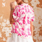 Malibu Dreams Floral Tie Neck Ruffle Shoulder Blouse