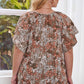 Women's Plus Size Floral Tie Neck Short Sleeve Blouse