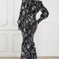 Full Size Printed V-Neck Smocked Midi Dress
