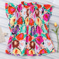SO CHIC Multicolored Flutter Sleeve Mock Neck Blouse
