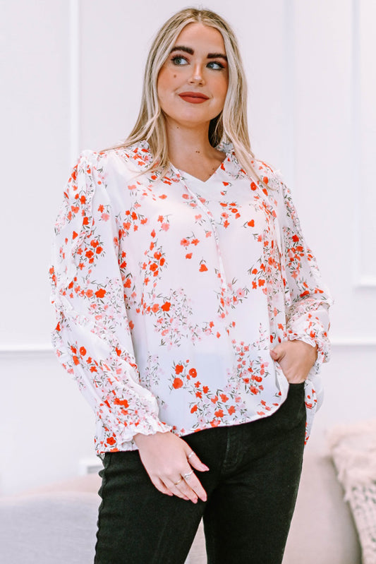 Women's Plus Size Floral Tie Neck High-Low Blouse