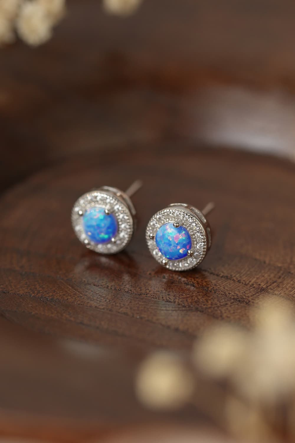 Women's Opal 4-Prong Round Stud Earrings