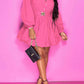 Notched Button Up Balloon Sleeves Dress