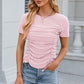 Eyelet Ruched Round Neck Short Sleeve T-Shirt