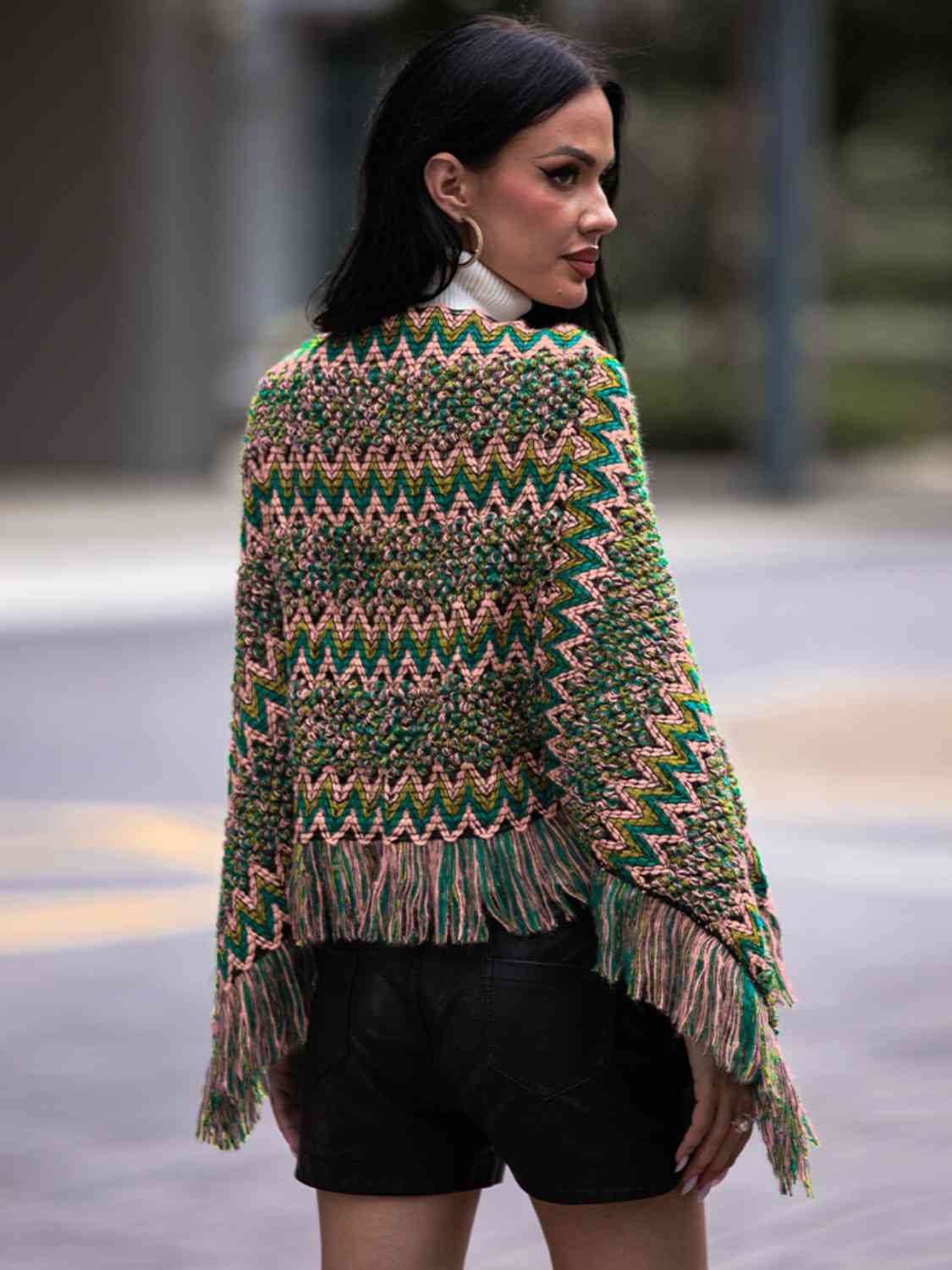 Boho Bea Fringe Hem Boatneck Poncho