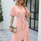 Full Size Tie Waist Flutter Sleeve Surplice Dress