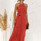 Women's Halter Neck Tie Waist Tiered Maxi Dress