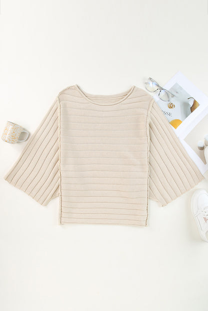 Round Neck Exposed Seams Pullover Sweater