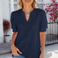 Eyelet Notched Puff Sleeve T-Shirt