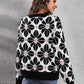 CozyWonders Floral Round Neck Black Long Sleeve Sweater