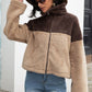 Two-Tone Collared Neck Fuzzy Jacket
