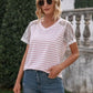 Lace Detail Striped V-Neck T-Shirt