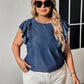 Plus Size Round Neck Flounce Sleeve Frill Trim Blouse