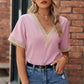 Openwork V-Neck Short Sleeve T-Shirt