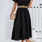 Smocked Round Neck Short Sleeve Midi Dress