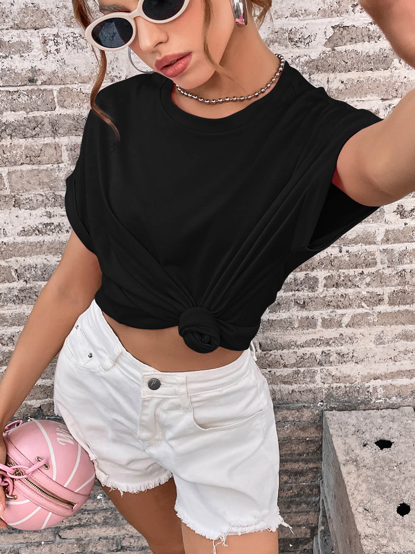 Round Neck Cuffed Sleeve T-Shirt