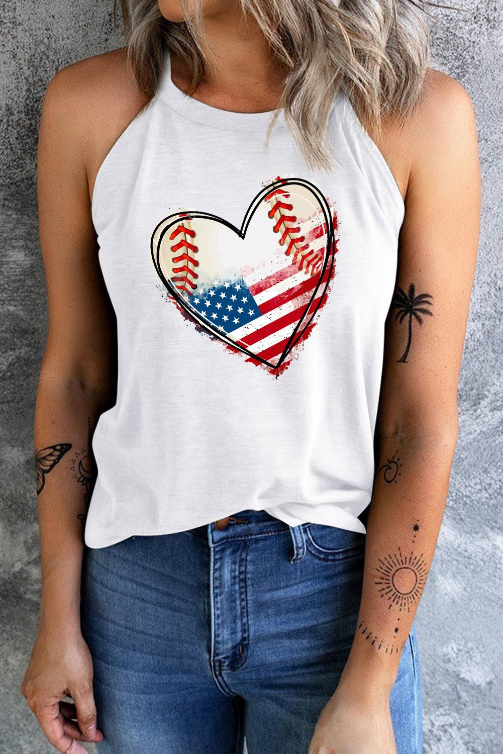 Women's Full Size US Flag Heart Graphic Tank