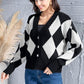 Geometric Button Up Dropped Shoulder Cardigan