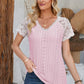Eyelet V-Neck Lace Short Sleeve T-Shirt