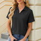 Pocketed Johnny Collar Short Sleeve Blouse