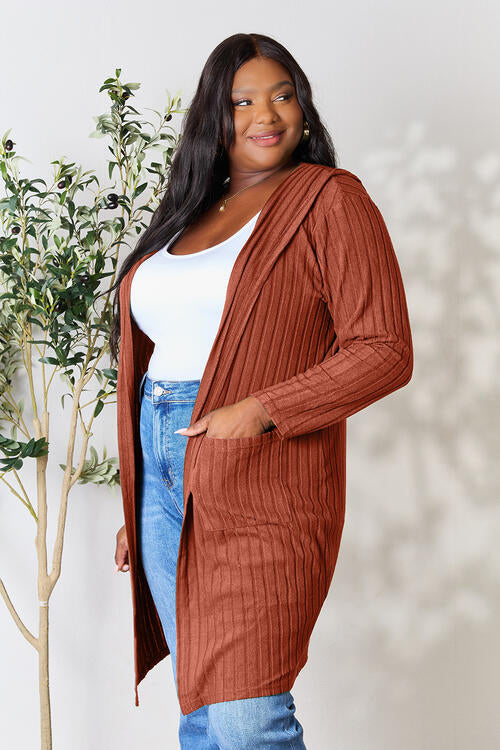 Basic Bae Full Size Ribbed Open Front Long Sleeve Cardigan *