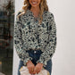 Printed Tie Neck Frill Trim Flounce Sleeve Blouse