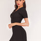 Women's Buttoned Short Sleeve V-Neck Knit Dress
