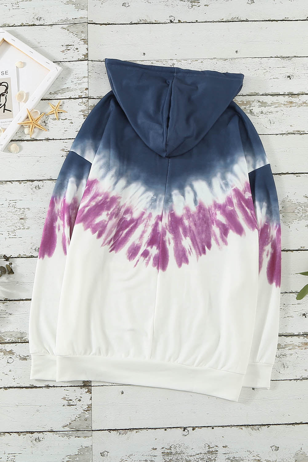 Full Size Oversized Boho Blue Tie-dye Drop Shoulder Hoodie