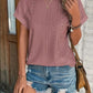 Eyelet Round Neck Short Sleeve T-Shirt