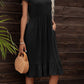 Casual Full Size Run Round Neck Ruffle Hem Pocket Dress in Black