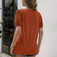 V-Neck Decorative Buttons Puff Sleeve Tee