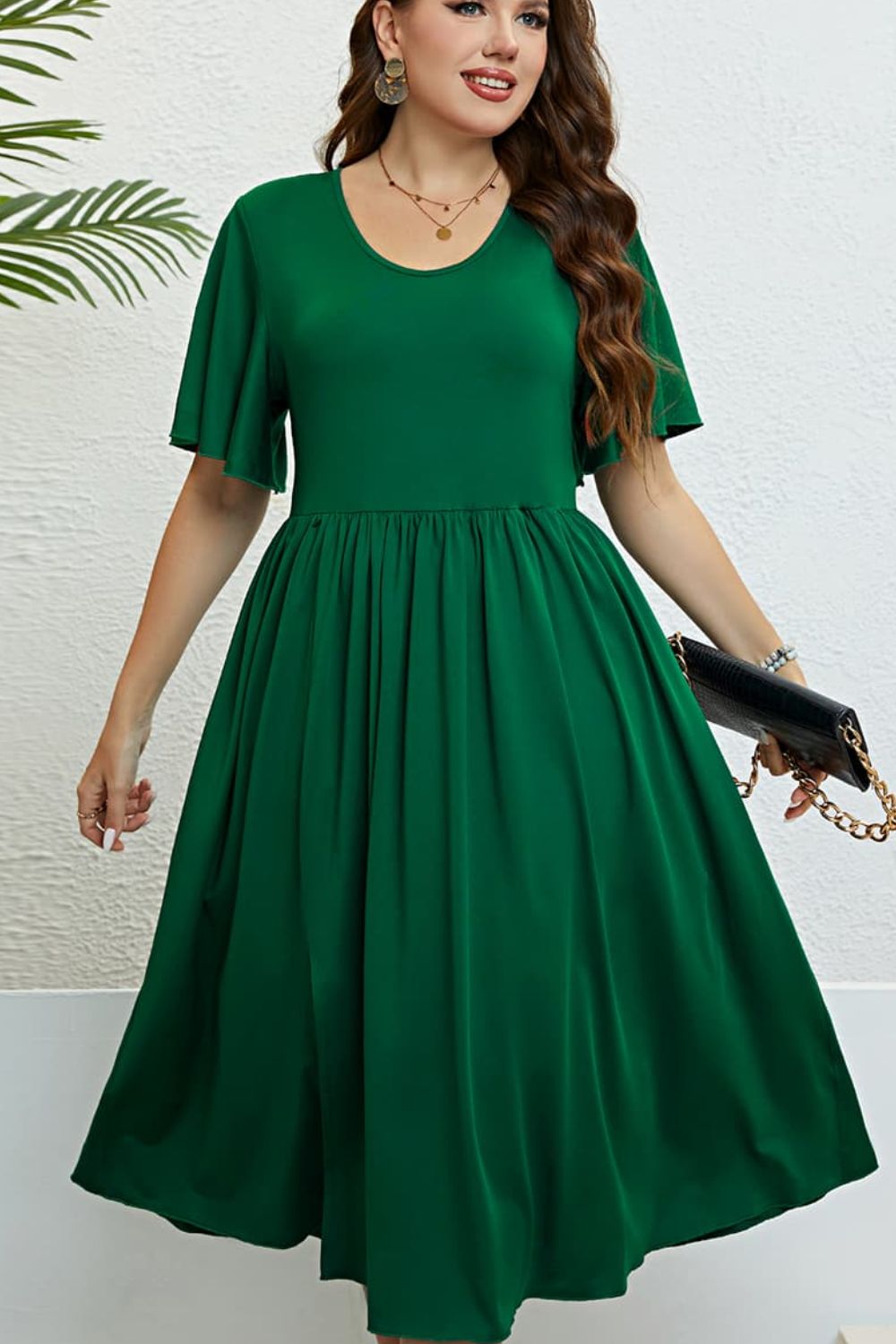 Plus Size Flutter Sleeve Round Neck Dress