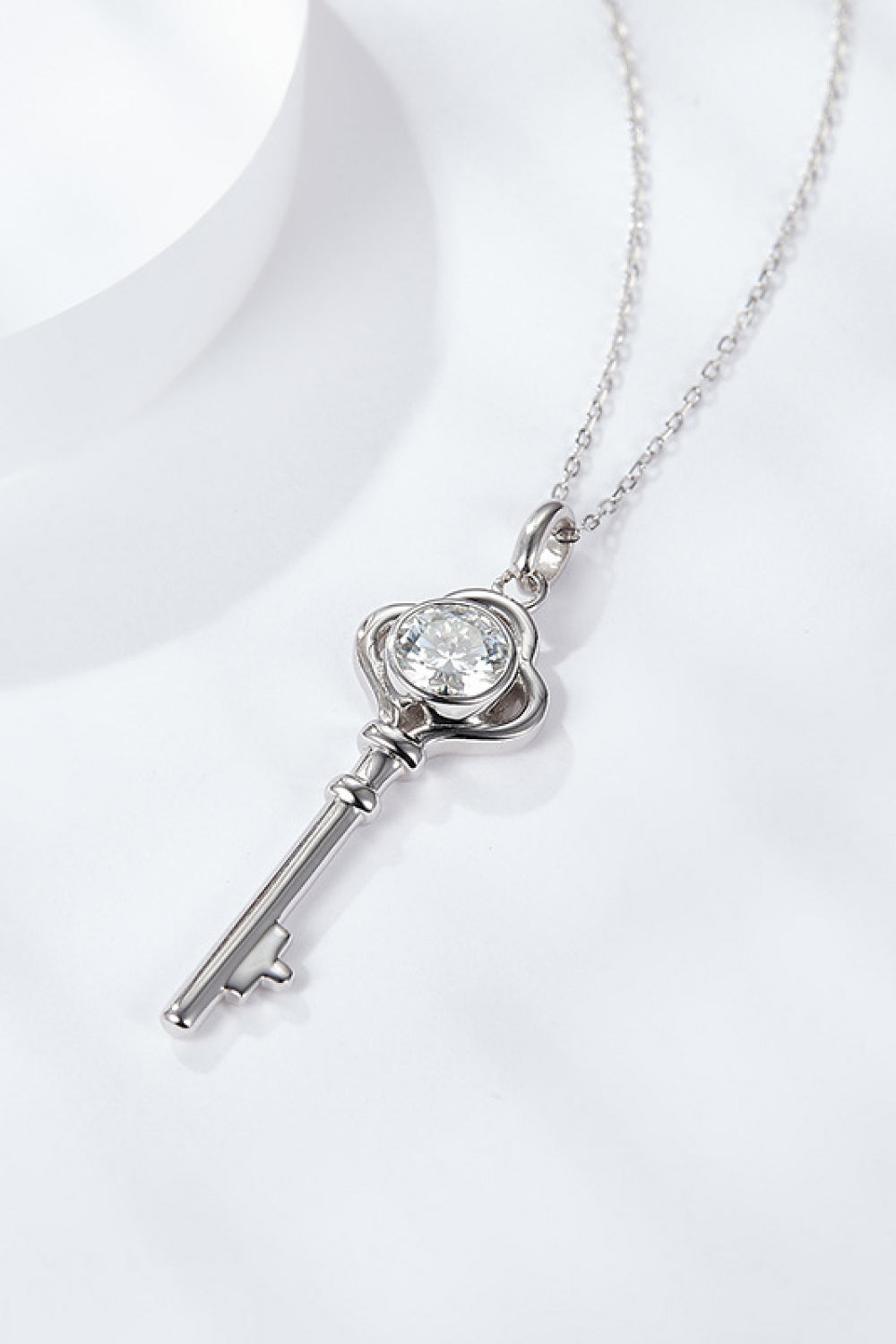 Women's 925 Sterling Silver 1 Carat Moissanite Key Pendant Necklace