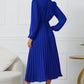 Full Size V-Neck Long Sleeve Tie Waist Midi Dress