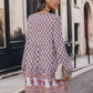Printed Tie Neck Long Sleeve Dress