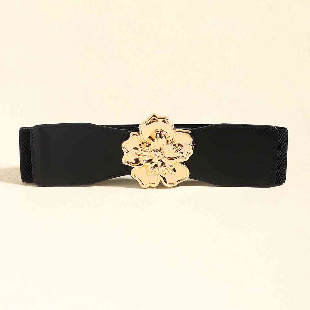 Chic Woman Flower Alloy Buckle Elastic Belt