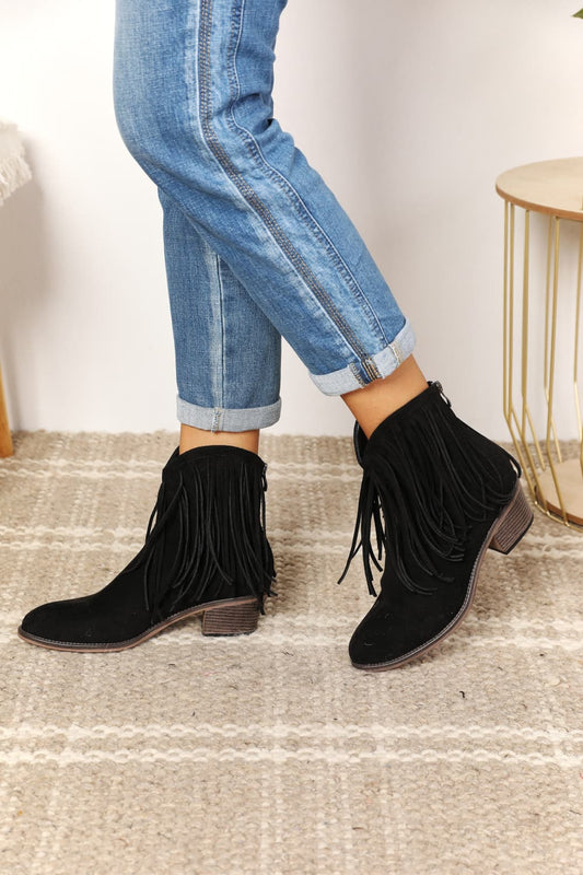Legend Women's Fringe Cowboy Western Black Ankle Boots
