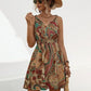 Smocked Printed V-Neck Mini Dress