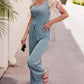 BlissMe Notched Neck Tank Top and Tie Waist Wide Leg Long Pants Lounge Set