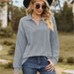 Collared Neck Cable-Knit Long Sleeve Blouse