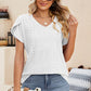 Eyelet V-Neck Petal Sleeve T-Shirt
