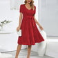 Smocked Tie Front Short Sleeve Tiered Dress