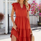 Ruched Notched Cap Sleeve Dress