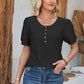 Eyelet Round Neck Short Sleeve Blouse