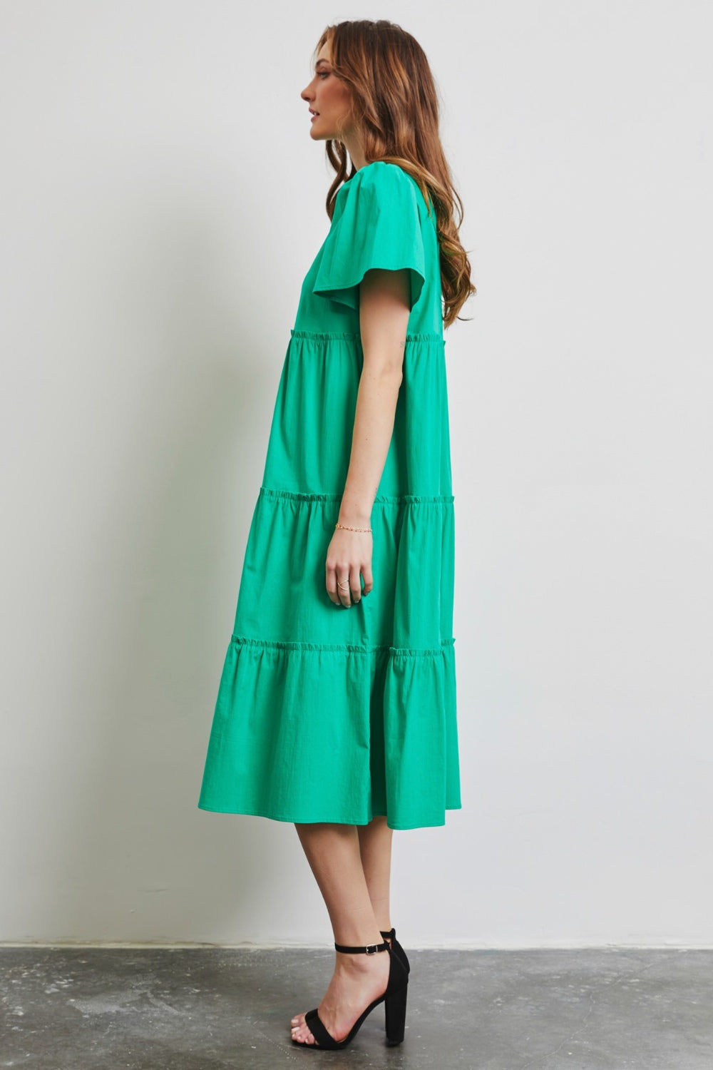 HEYSON Full Size Cotton Poplin Ruffled Tiered Midi Dress *