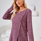 Hannah Mea Ribbed Buttoned Round Neck Slit T-Shirt