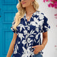 Women's Full Size Hanna Floral Notched Neck Cuffed Blouse