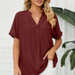 Ruched Notched Short Sleeve Blouse