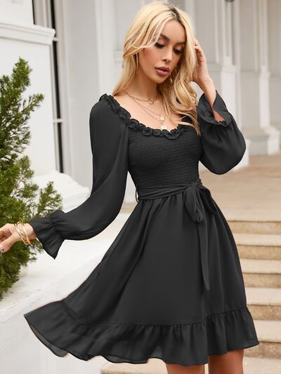 Women's SoDreamy Tie Front Ruffle Hem Smocked Dress