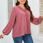 Plus Size Lace Trim V-Neck Balloon Sleeve Blouse
